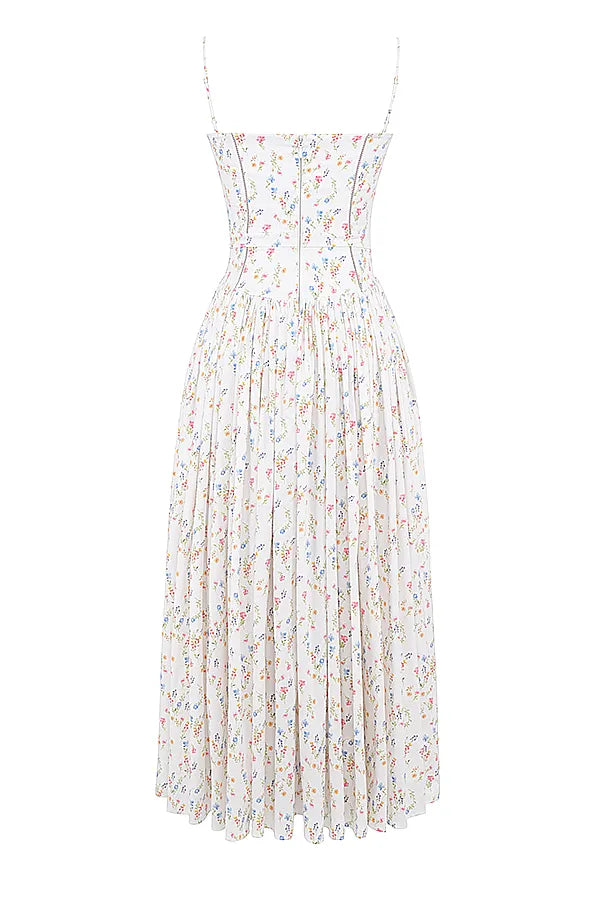 Ysabella White Posy Print Cotton Maxi Sundress
