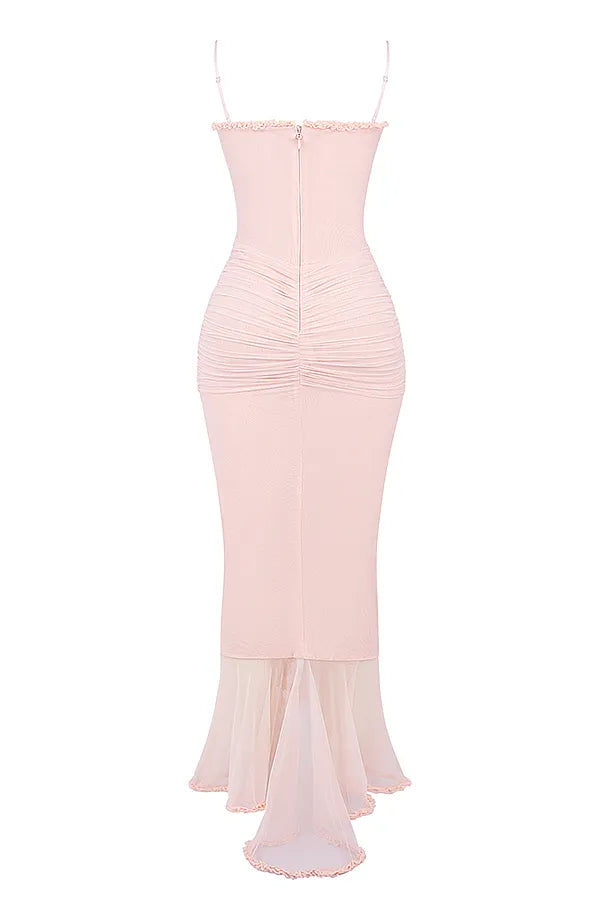 Gabriella Soft Peach Ruffled Front Gown