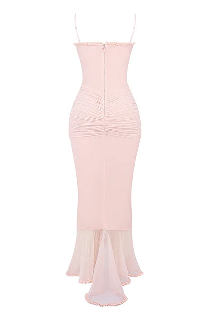 Gabriella Soft Peach Ruffled Front Gown