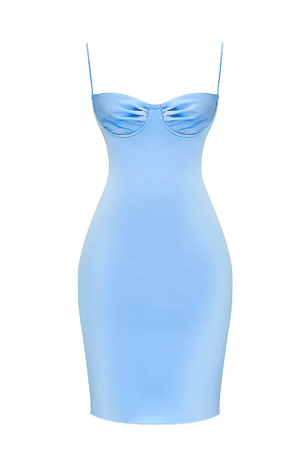 Jamiah Soft Blue Satin Midi Dress