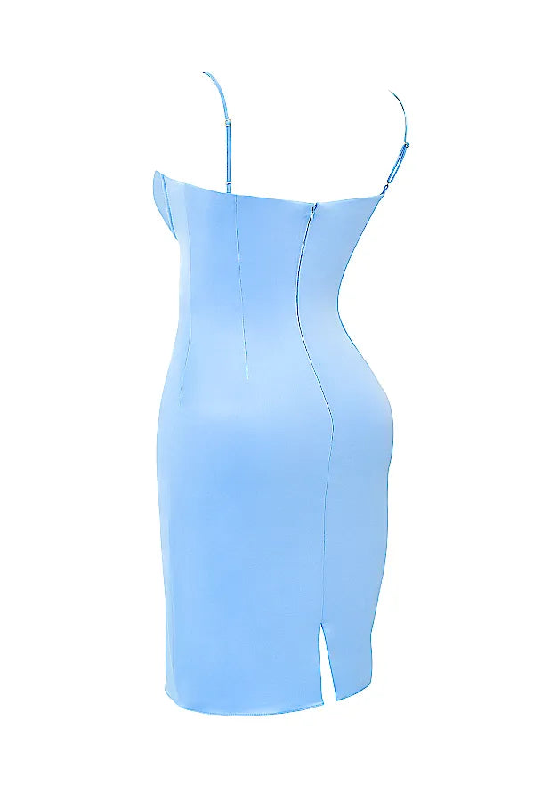 Jamiah Soft Blue Satin Midi Dress