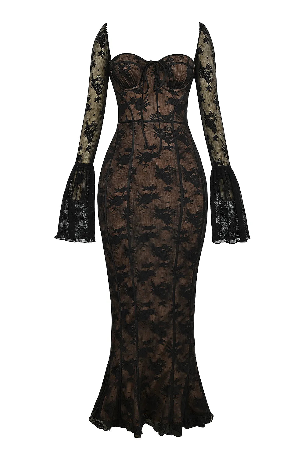 Delilah Black Long Sleeve Lace Maxi Dress