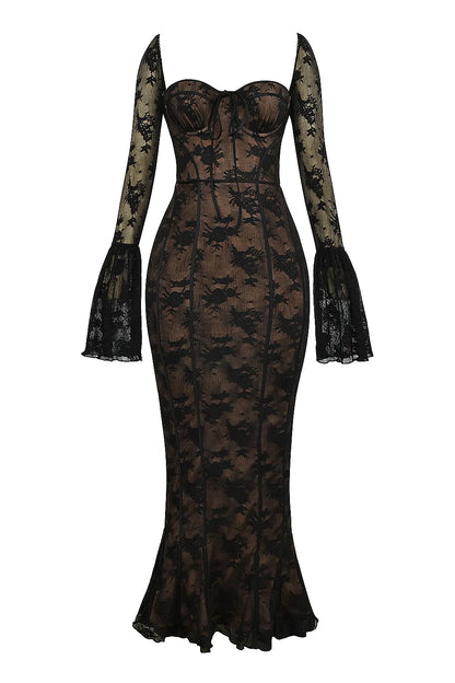 Delilah Black Long Sleeve Lace Maxi Dress