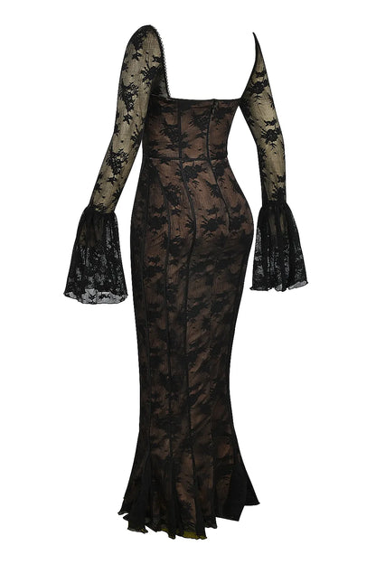 Delilah Black Long Sleeve Lace Maxi Dress