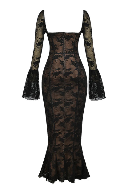 Delilah Black Long Sleeve Lace Maxi Dress