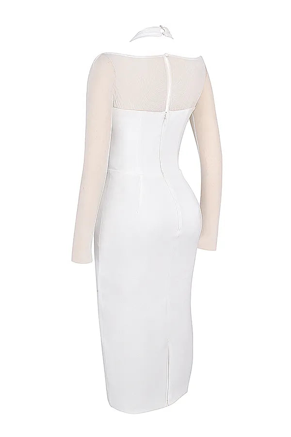 Yasmin White Plunge Midi Dress