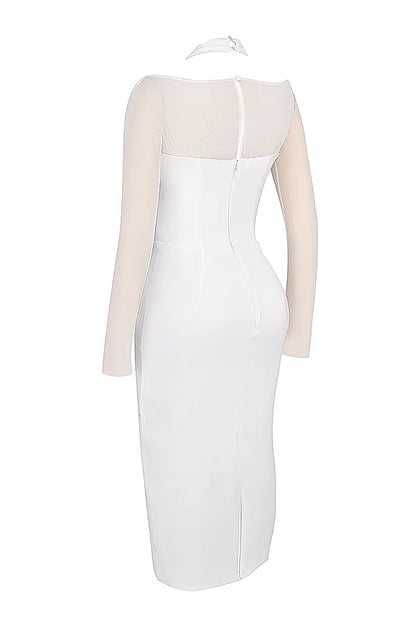 Yasmin White Plunge Midi Dress
