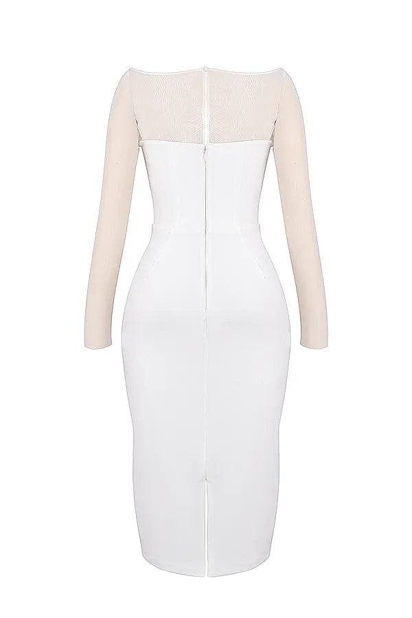 Yasmin White Plunge Midi Dress