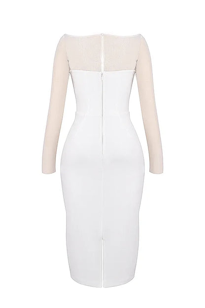 Yasmin White Plunge Midi Dress