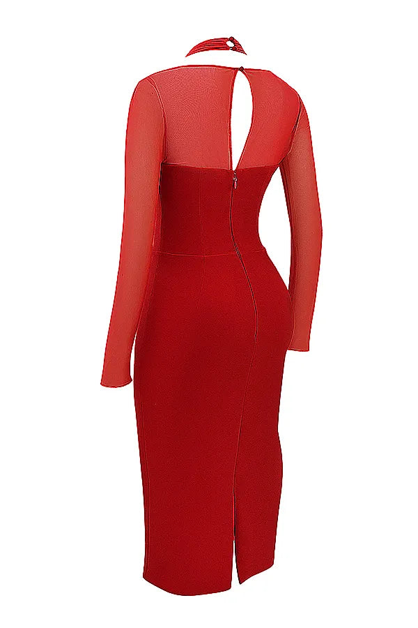 Yasmin Scarlet Plunge Midi Dress