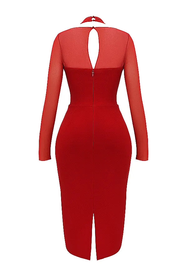 Yasmin Scarlet Plunge Midi Dress