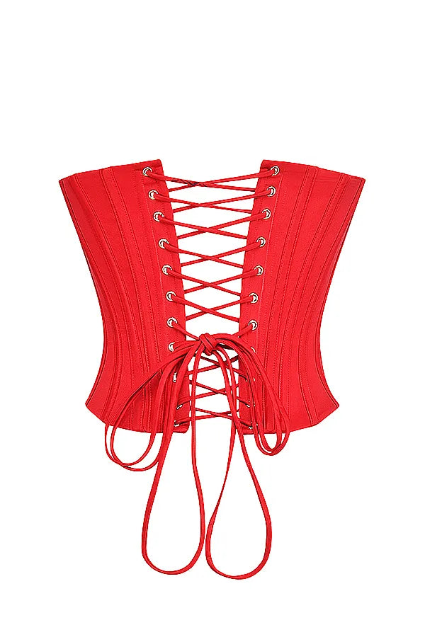 Genevieve Scarlet Satin Lace Back Corset