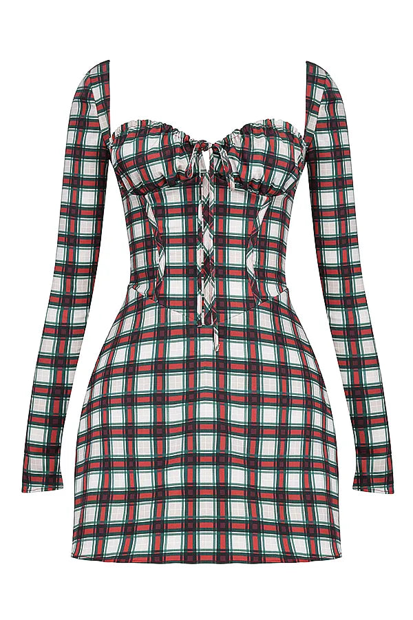 Malika Red Tartan Corset Mini Dress