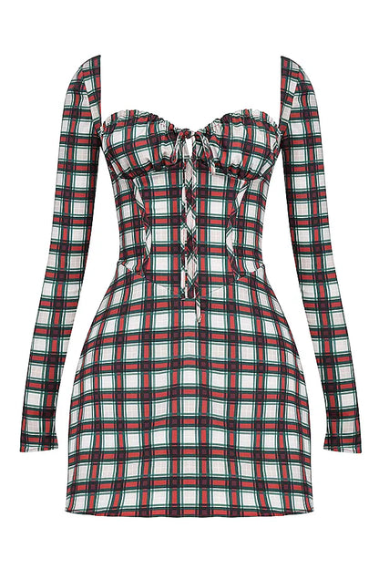 Malika Red Tartan Corset Mini Dress