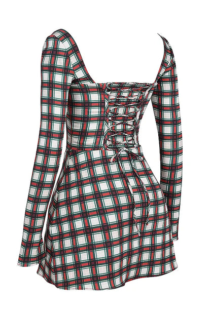 Malika Red Tartan Corset Mini Dress