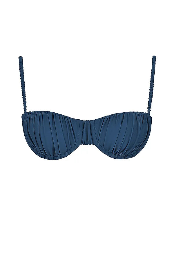 Cassis Deep Blue Ruched Bikini Top