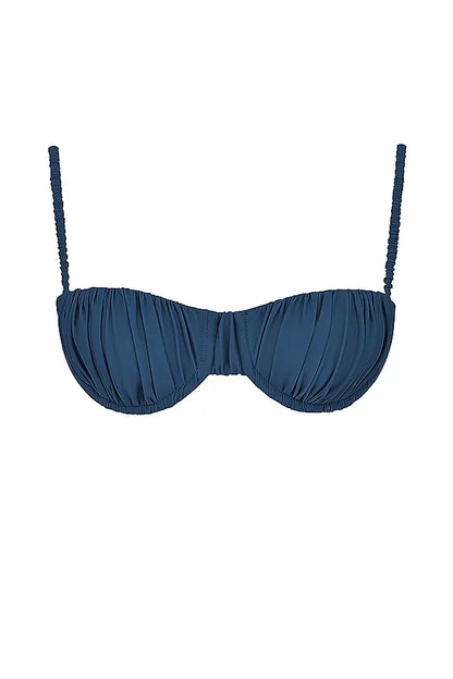 Cassis Deep Blue Ruched Bikini Top