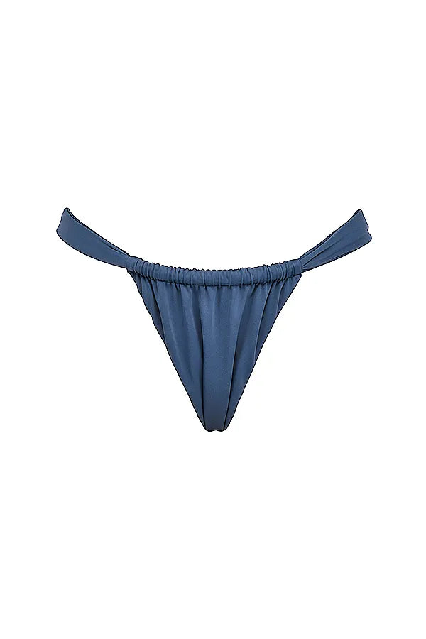 Athens Deep Blue Gathered High Leg Bikini Bottom
