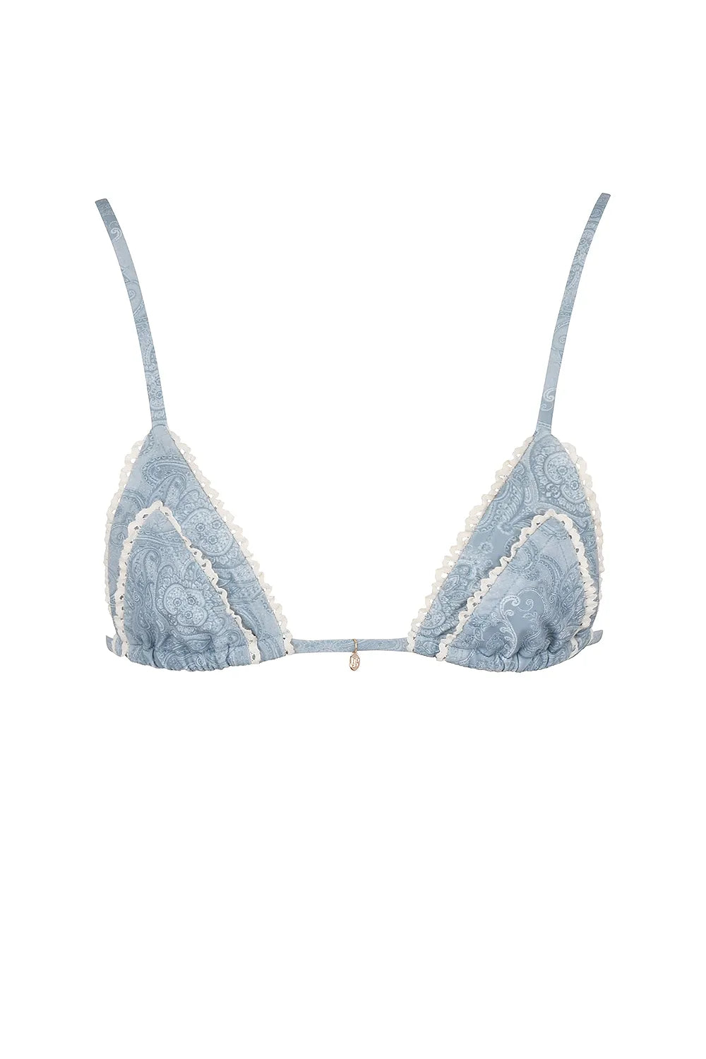 Corsica Blue Paisley Ruffle Trim Bikini Top