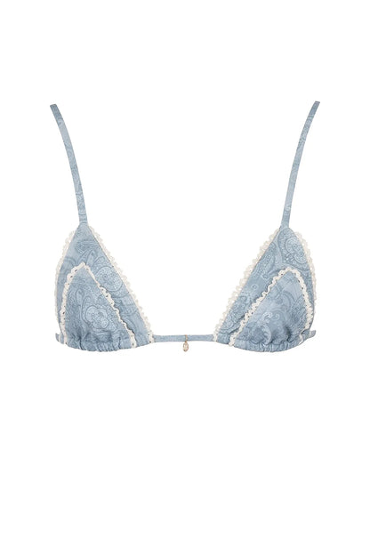 Corsica Blue Paisley Ruffle Trim Bikini Top