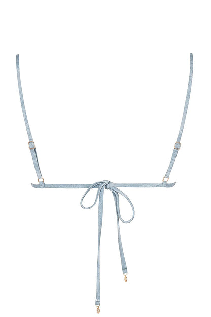 Corsica Blue Paisley Ruffle Trim Bikini Top