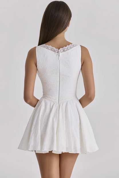 Scarlett White Embroidered Cotton Lace Trim Mini Dress