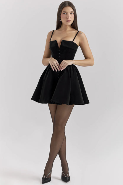 Selina Black Velvet Tulle Mini Dress