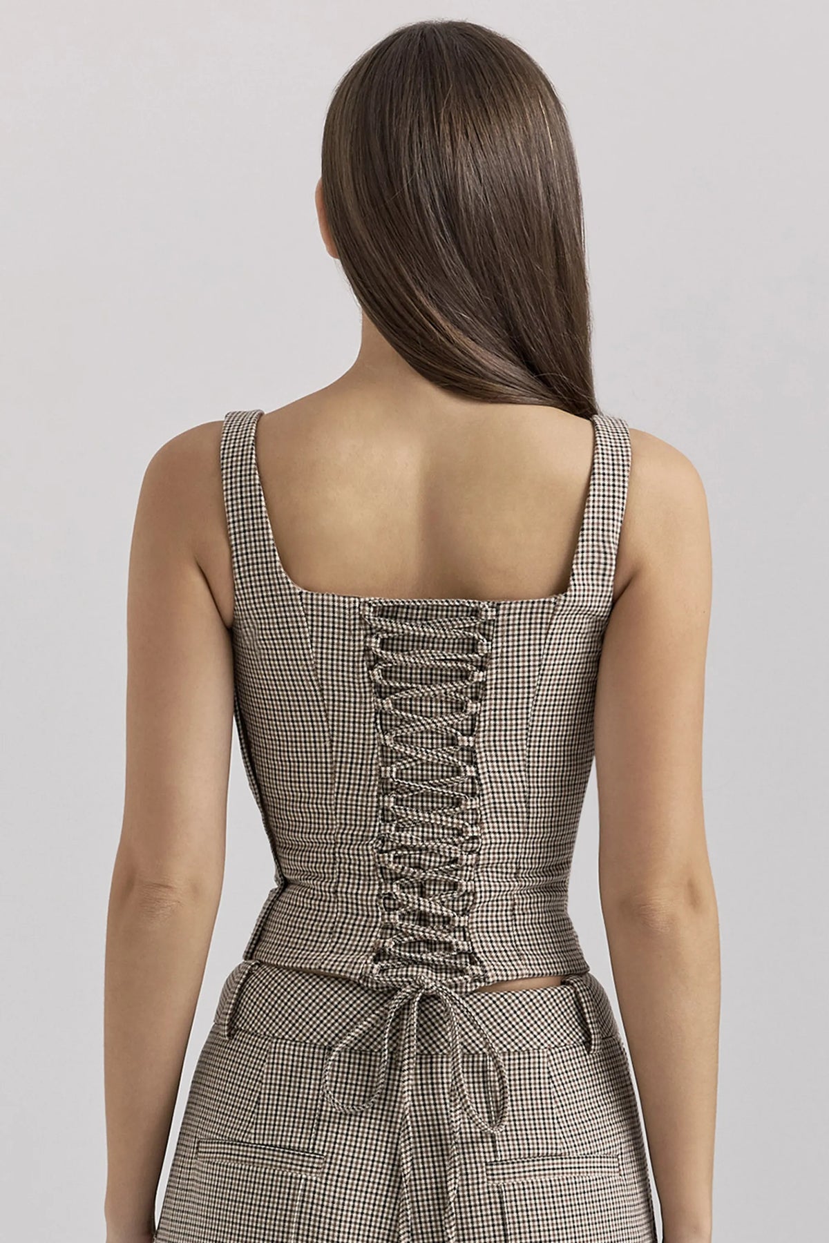Selma Brown Puppytooth Boned Corset Top
