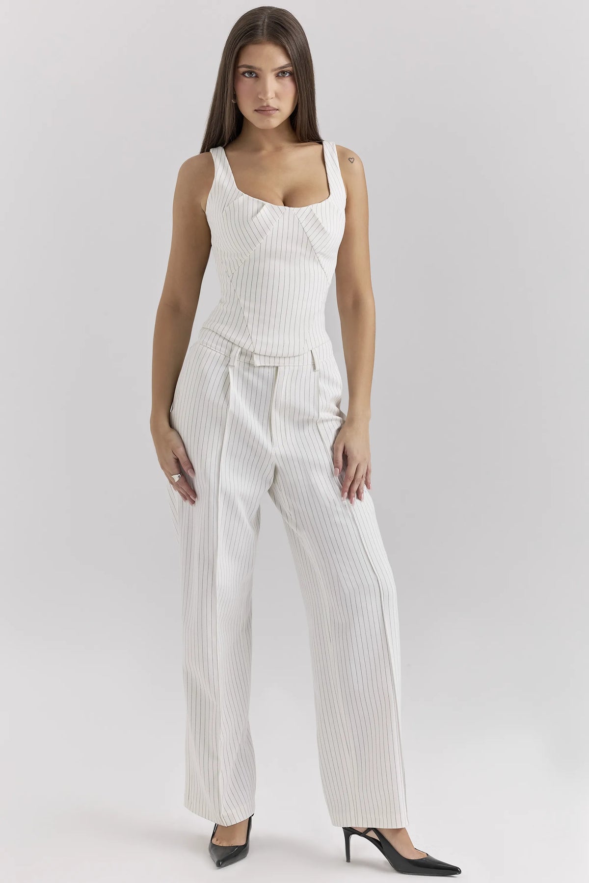 Hayden White Pinstripe High Waist Tailored Trousers