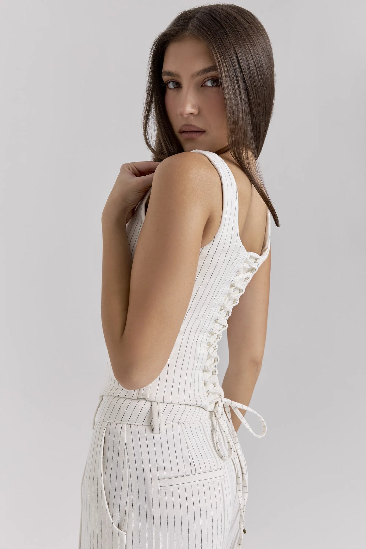Selma White Pinstripe Boned Corset Top