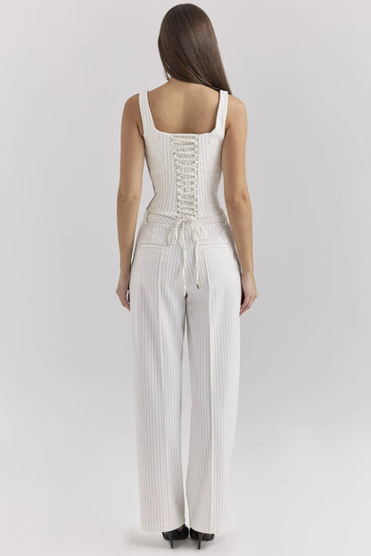 Hayden White Pinstripe High Waist Tailored Trousers