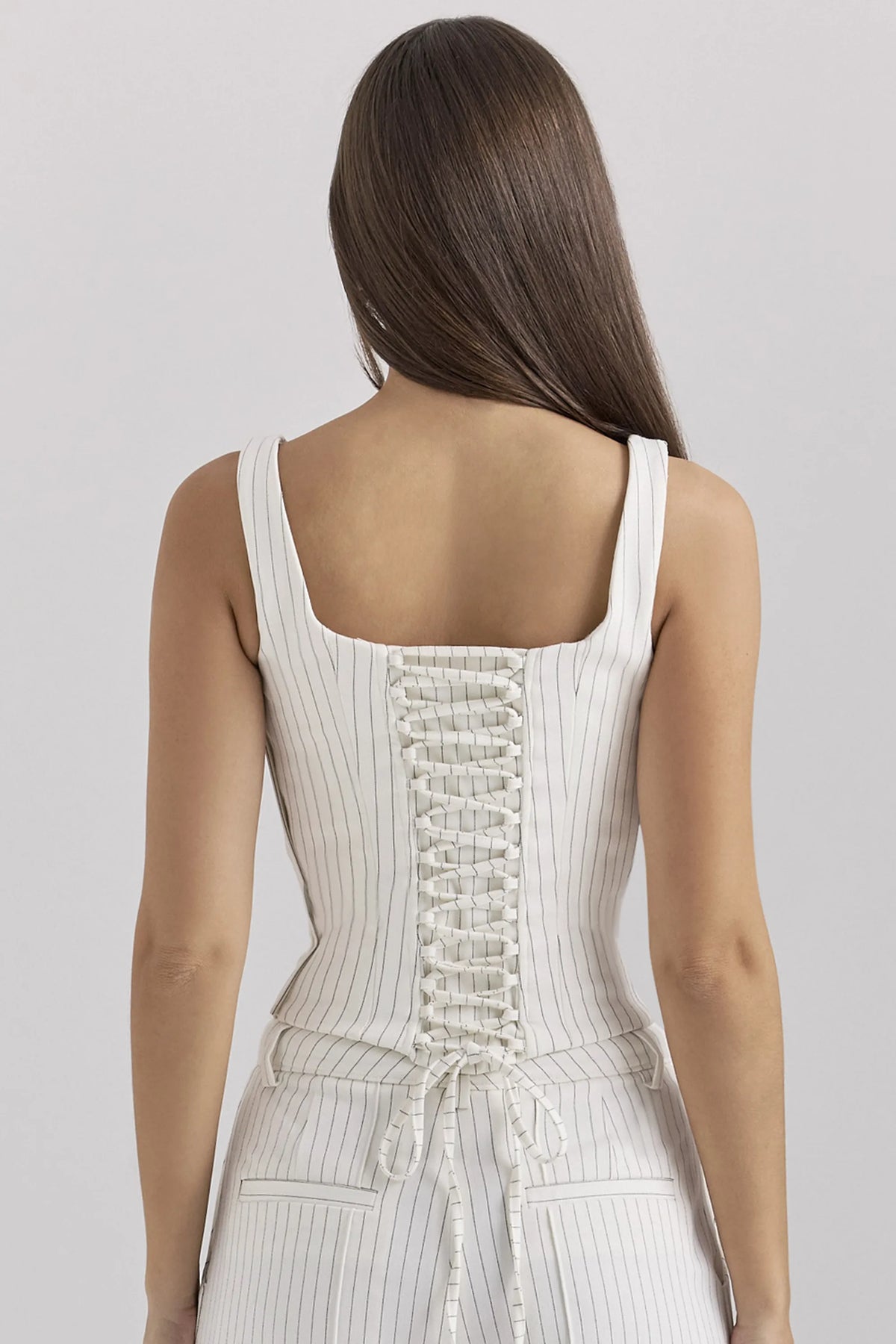 Selma White Pinstripe Boned Corset Top