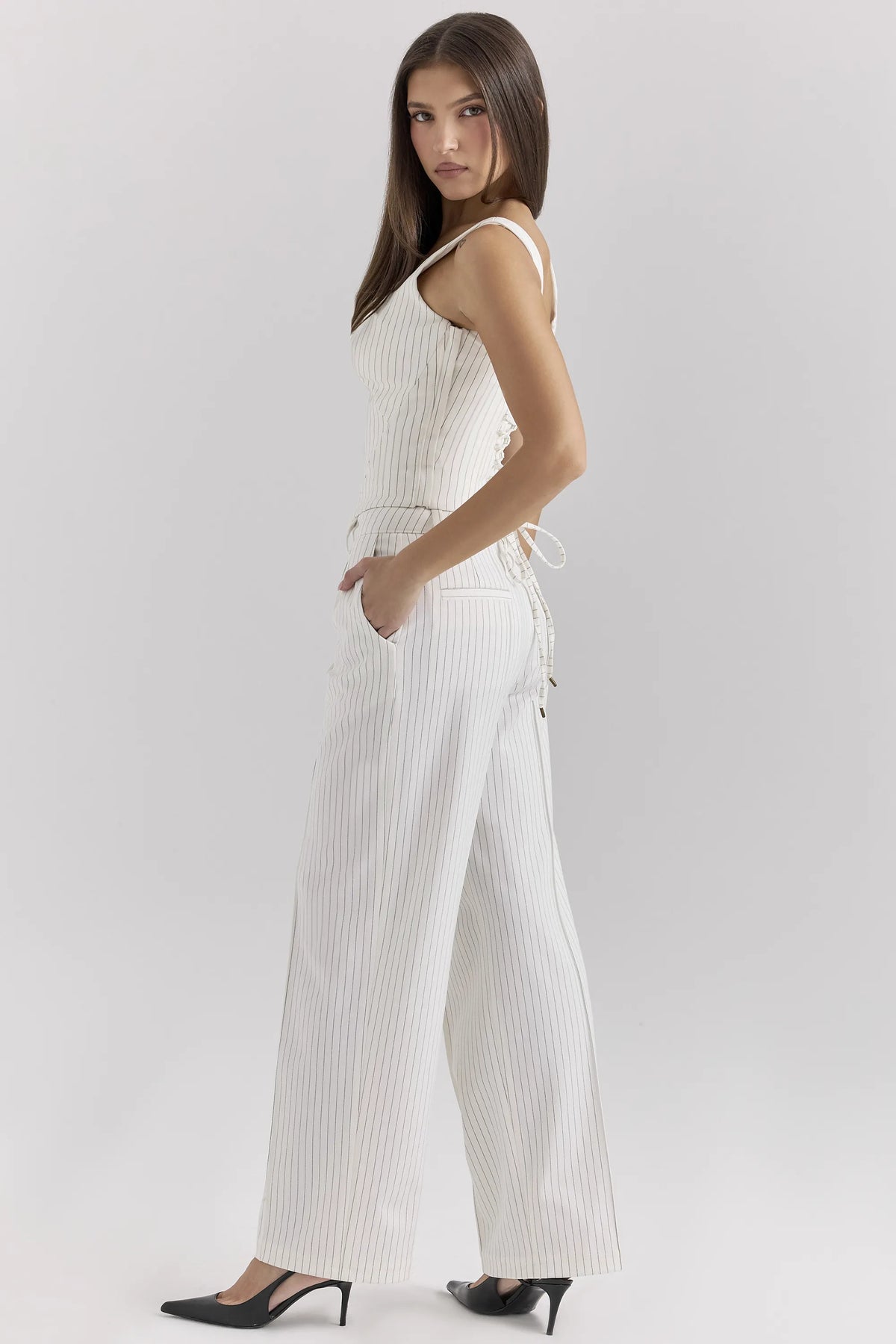 Hayden White Pinstripe High Waist Tailored Trousers