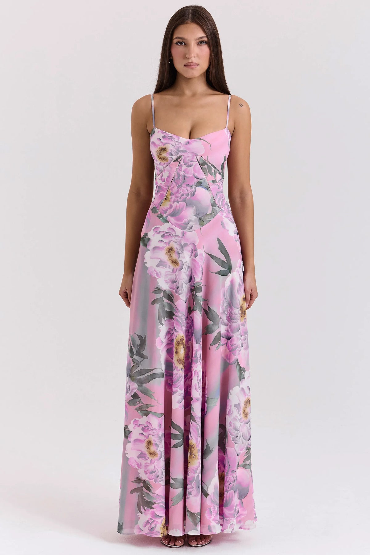 Seren Pink Floral Print Lace Back Maxi Dress