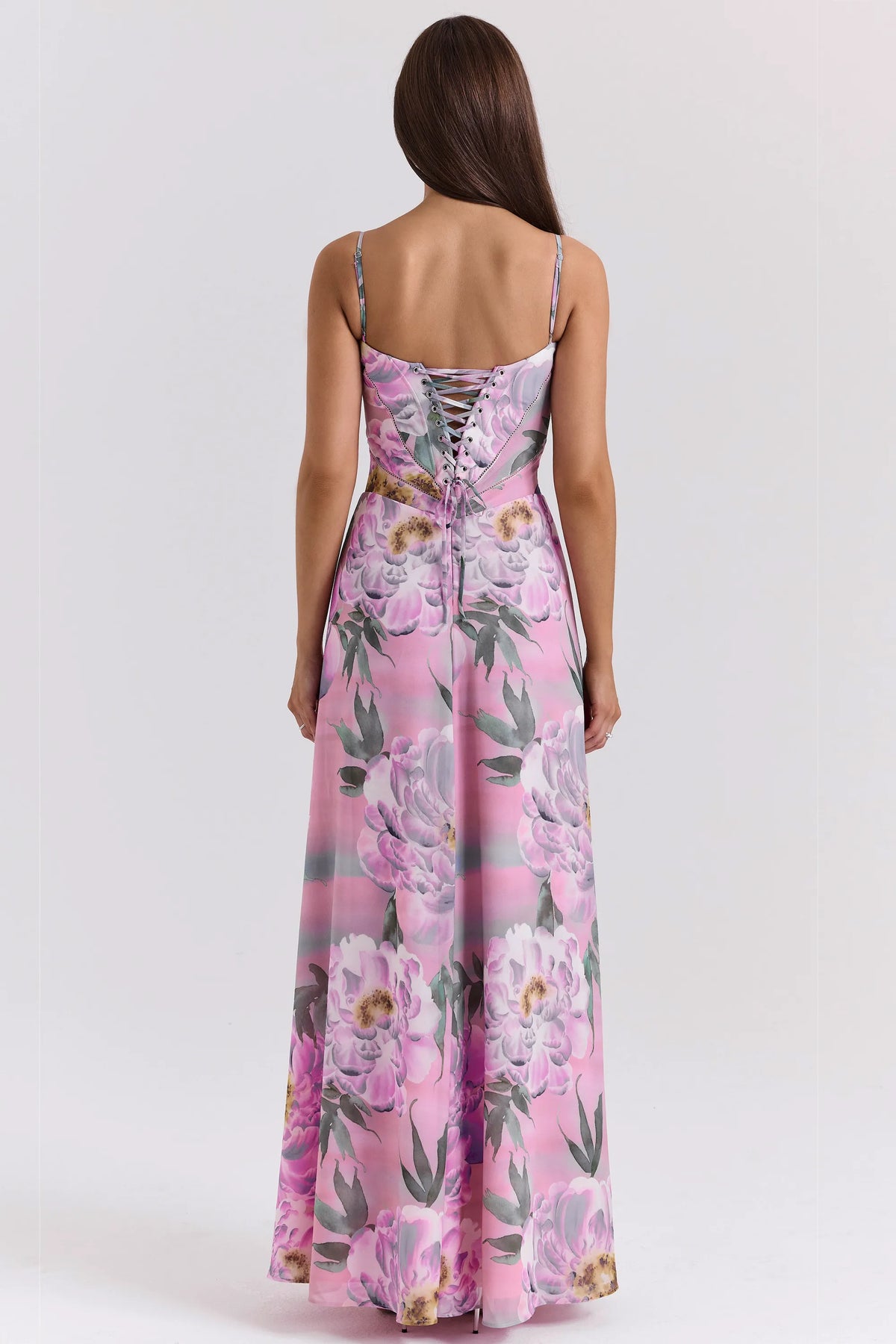Seren Pink Floral Print Lace Back Maxi Dress