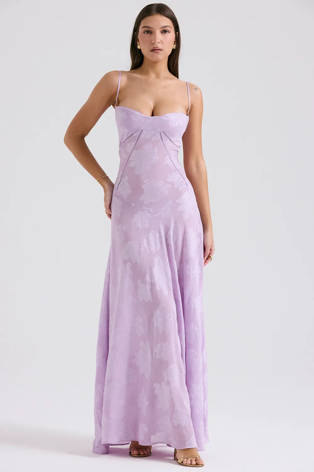 Seren Orchid Floral Lace Back Maxi Dress