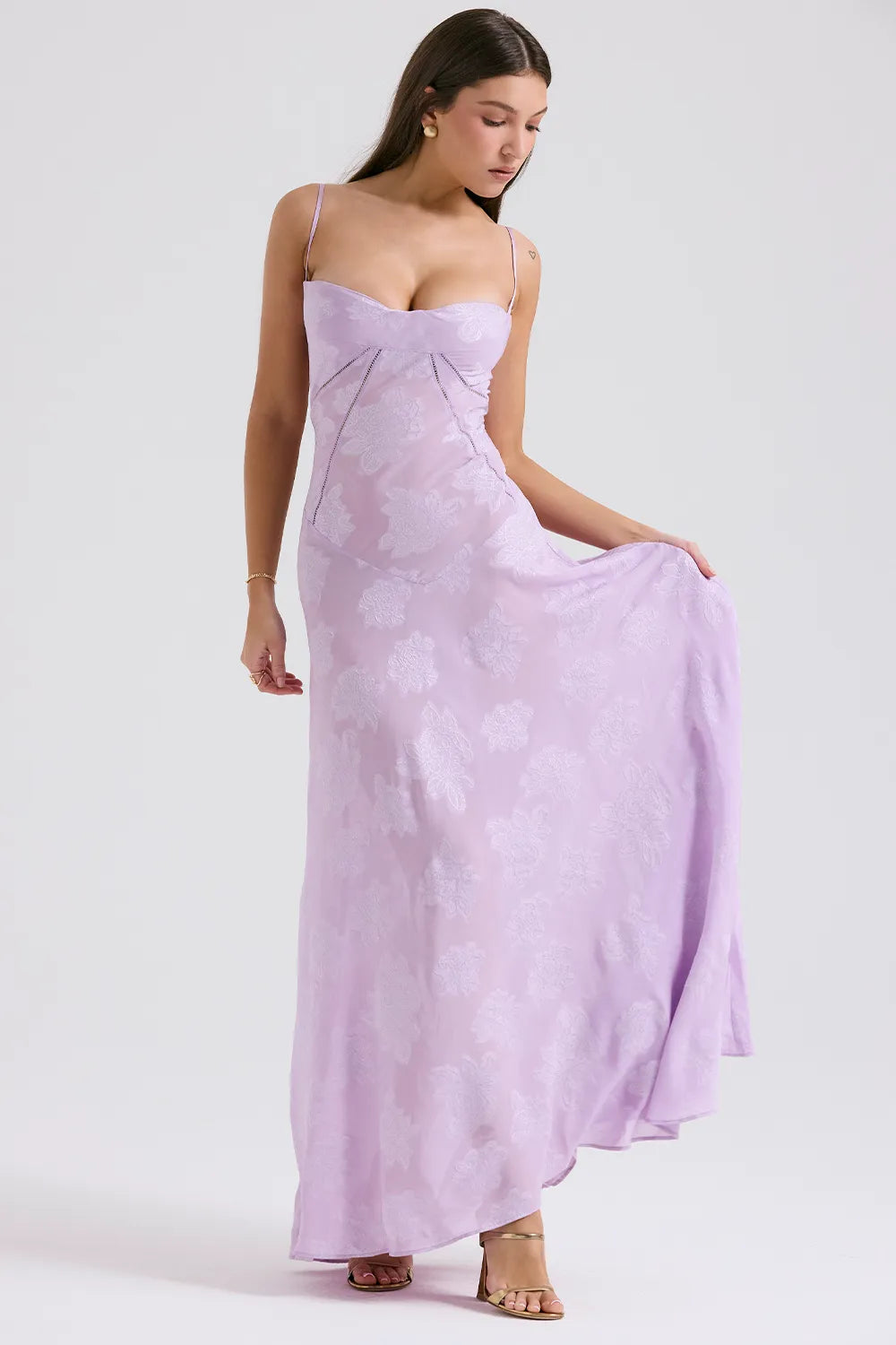 Seren Orchid Floral Lace Back Maxi Dress