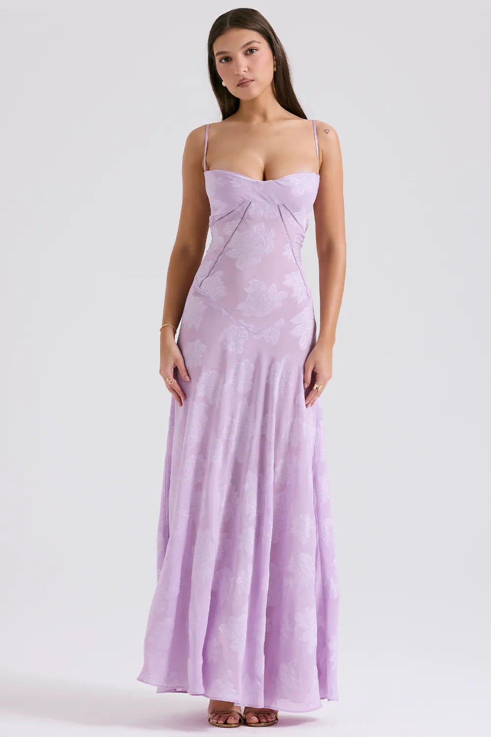 Seren Orchid Floral Lace Back Maxi Dress