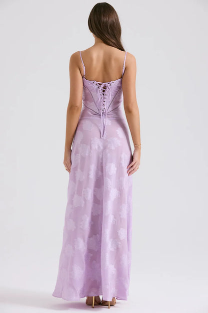 Seren Orchid Floral Lace Back Maxi Dress