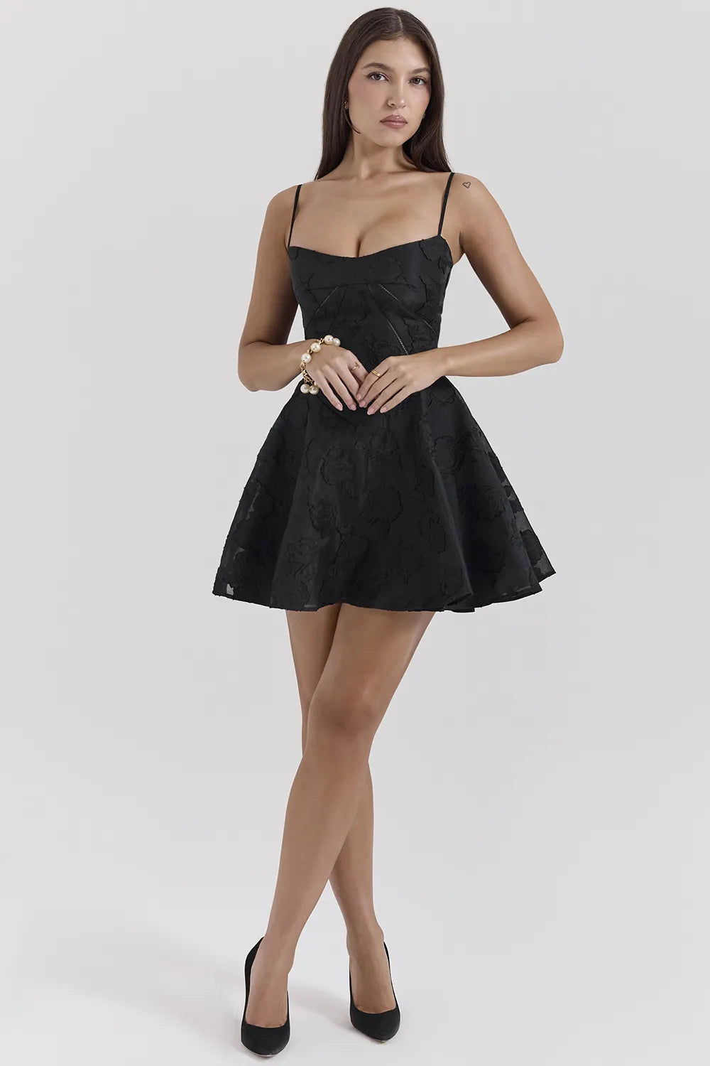 Serenita Black Floral Lace Back Mini Dress