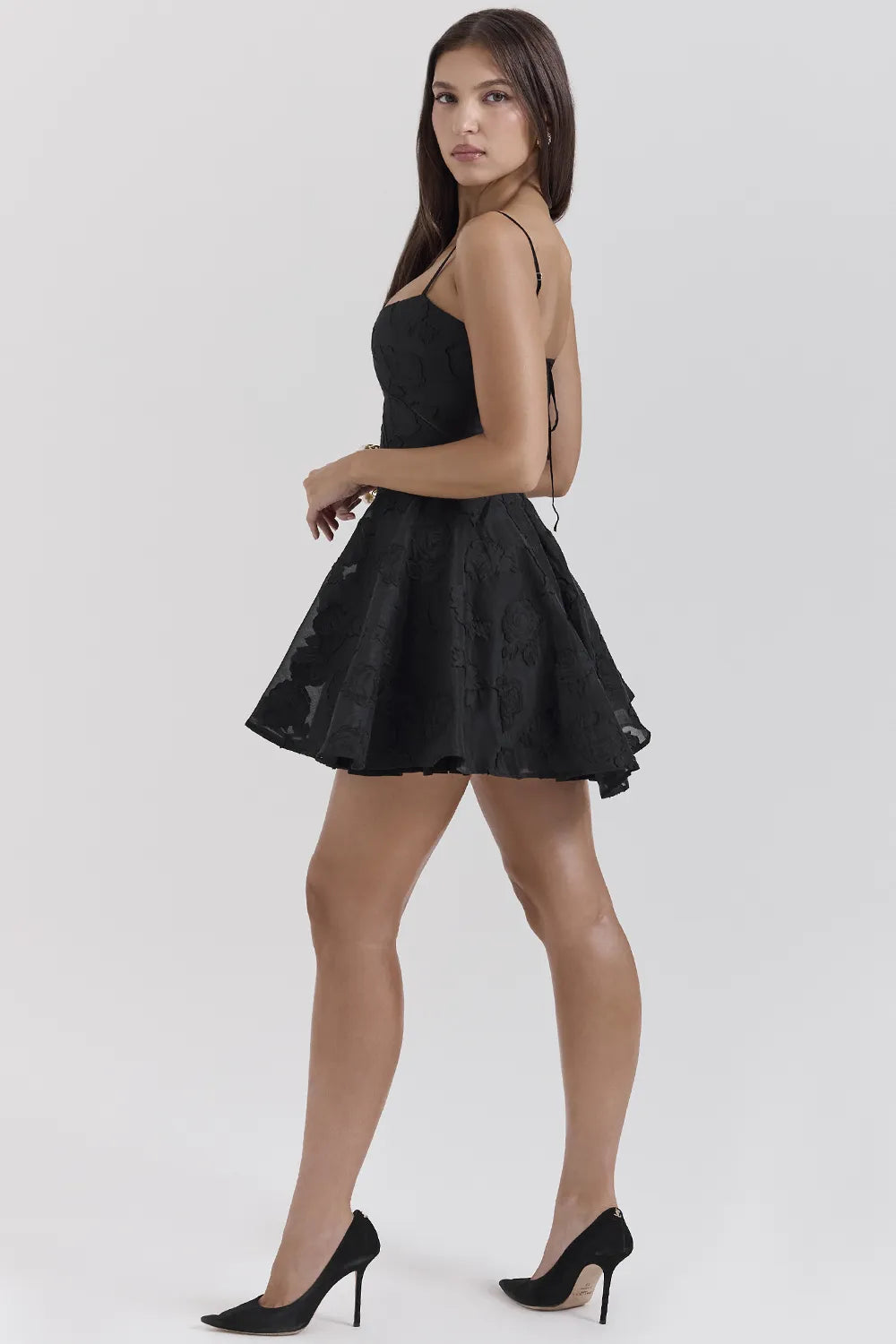 Serenita Black Floral Lace Back Mini Dress