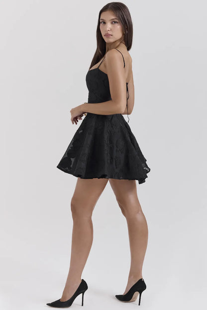 Serenita Black Floral Lace Back Mini Dress