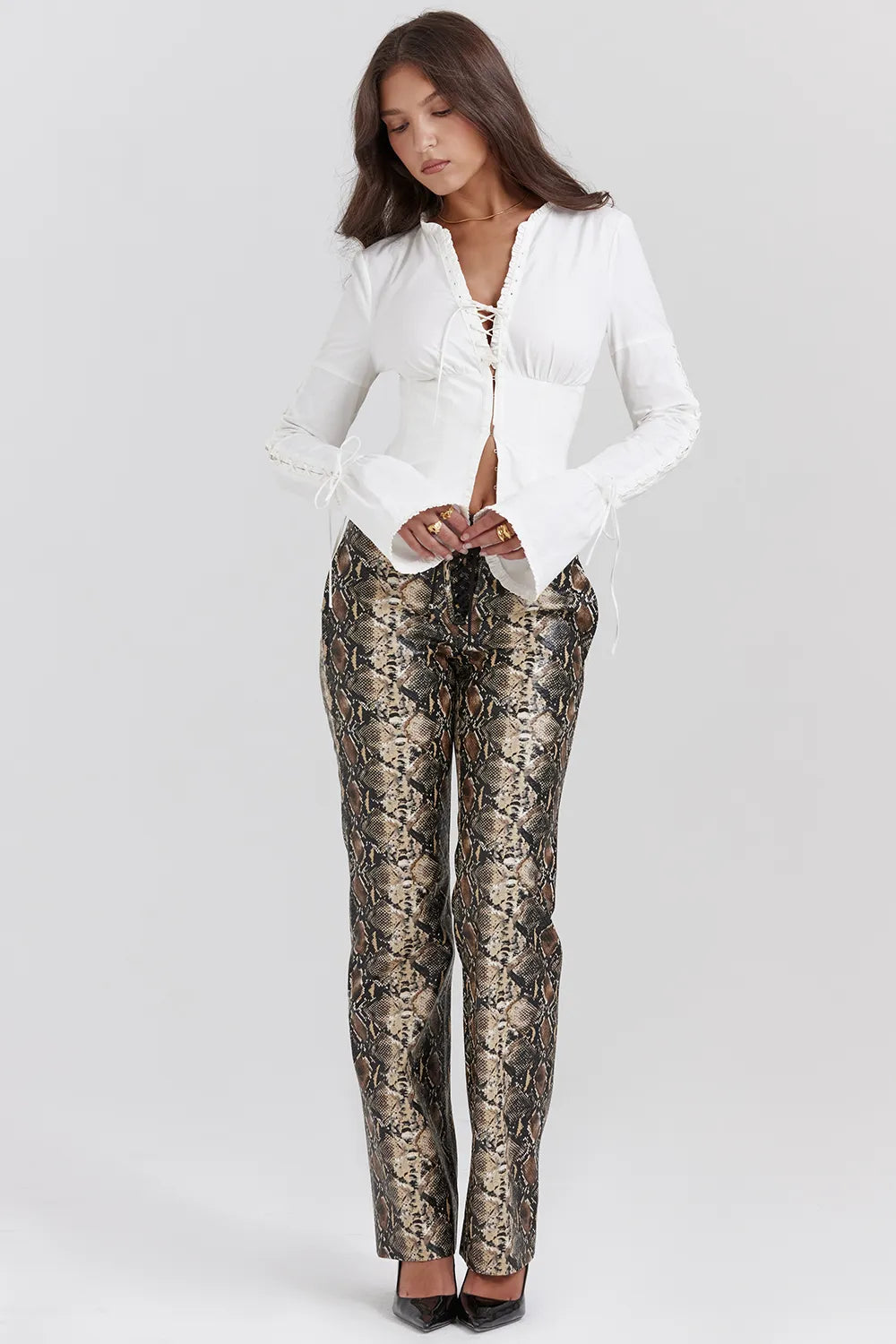 Serina Snake Print Vegan Leather Trousers