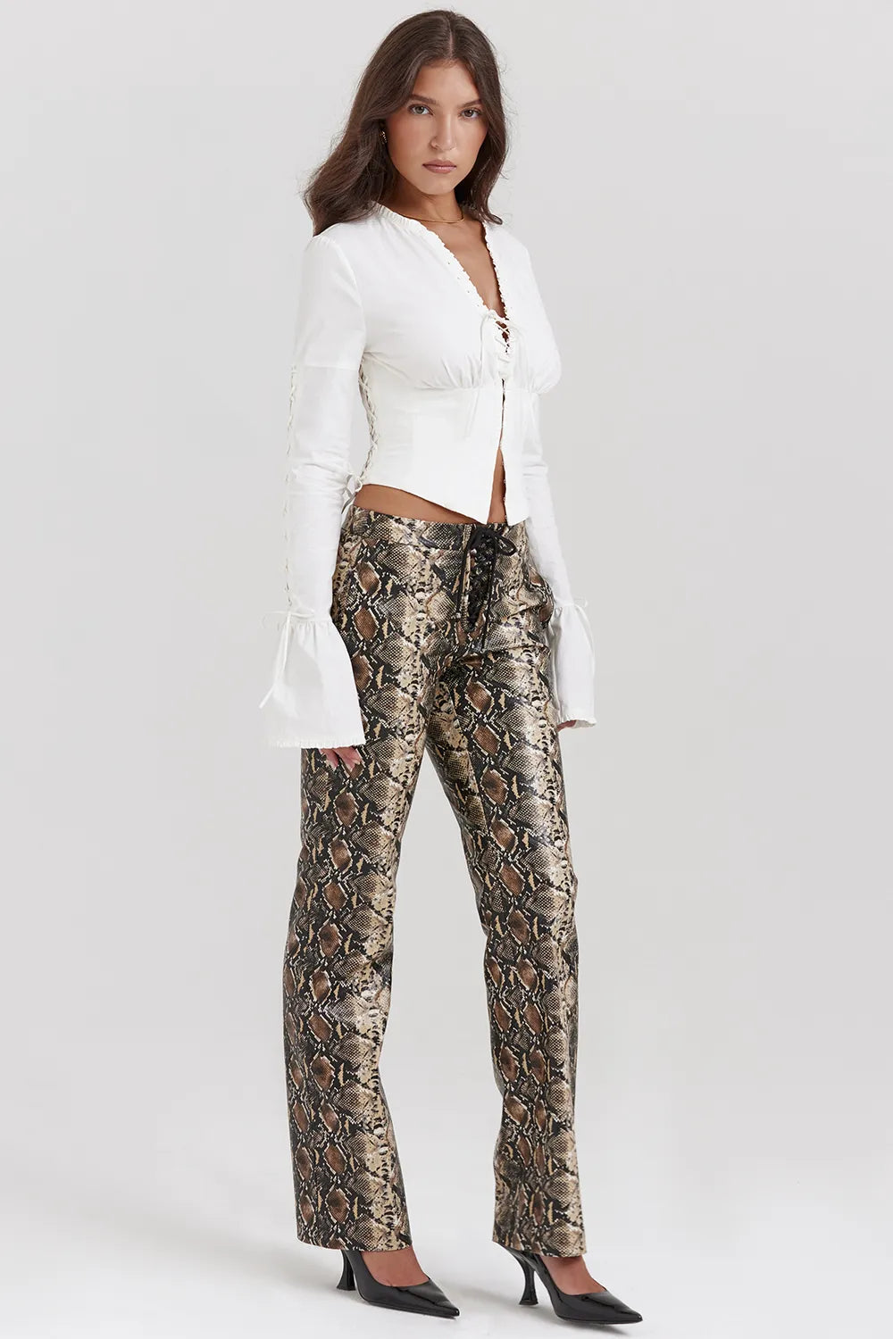 Serina Snake Print Vegan Leather Trousers