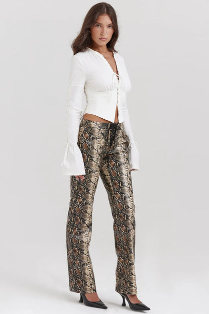 Serina Snake Print Vegan Leather Trousers