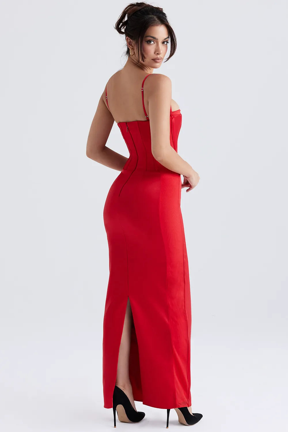 Shani Red Satin Corset Maxi Dress