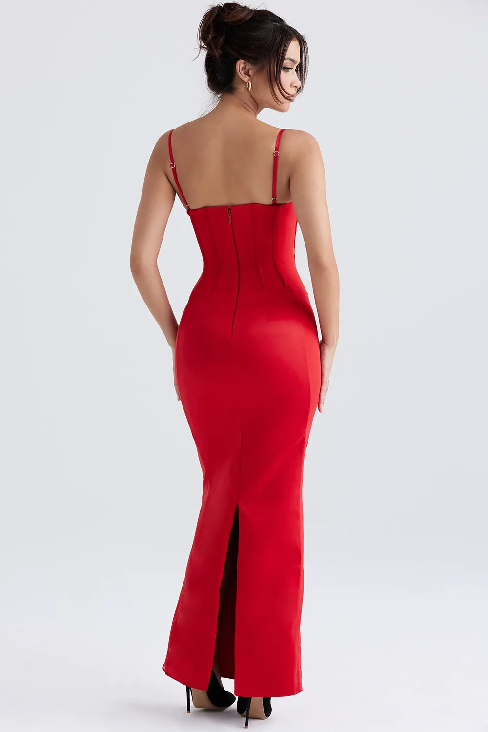 Shani Red Satin Corset Maxi Dress