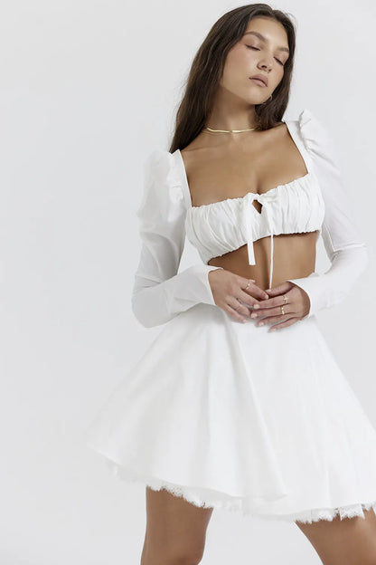 Nahla White Bow Mini Skirt