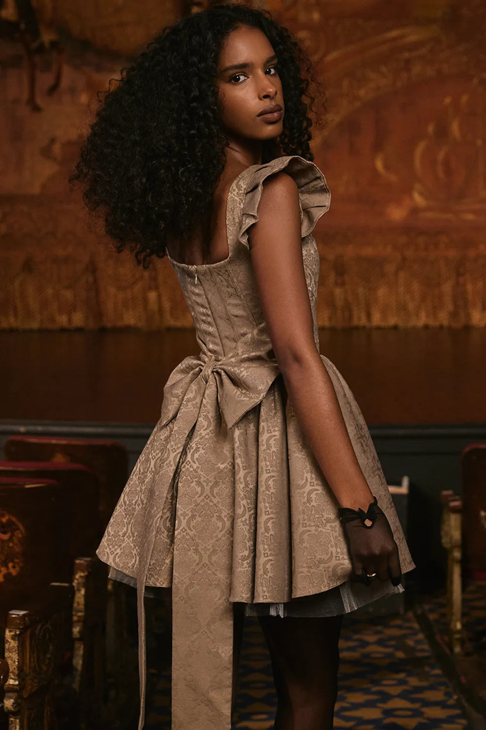 Saasha Gold Jacquard Mini Dress