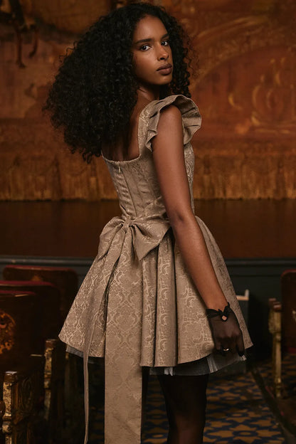 Saasha Gold Jacquard Mini Dress